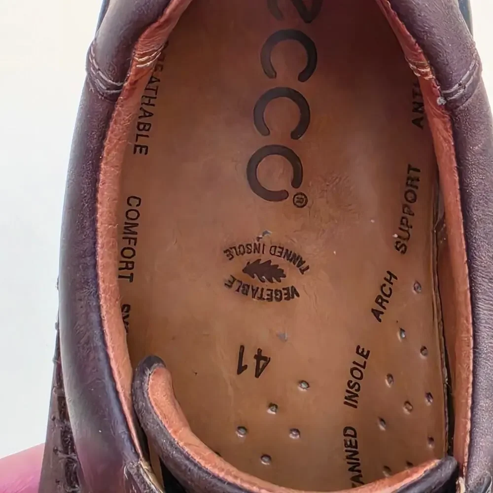 ECCO Fusion Men's Brown Leather Moc Toe Oxford Walking Shoes EU 41 US 7.5
